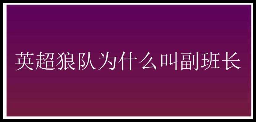 英超狼队为什么叫副班长