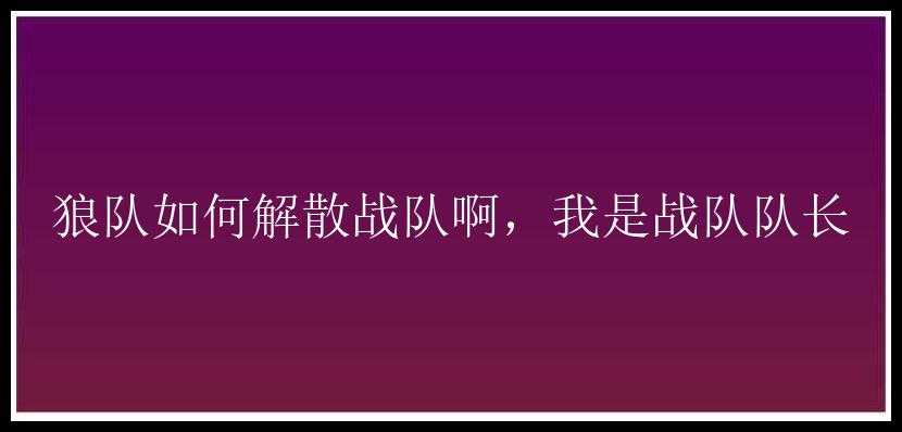 狼队如何解散战队啊，我是战队队长