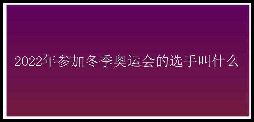 2022年参加冬季奥运会的选手叫什么