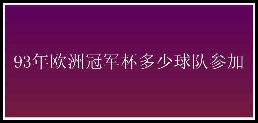 93年欧洲冠军杯多少球队参加