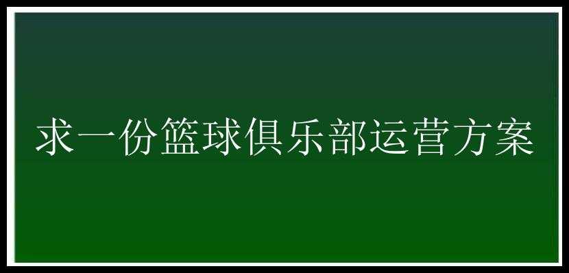 求一份篮球俱乐部运营方案