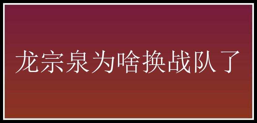 龙宗泉为啥换战队了