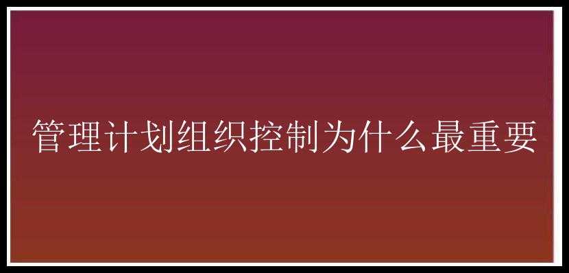 管理计划组织控制为什么最重要