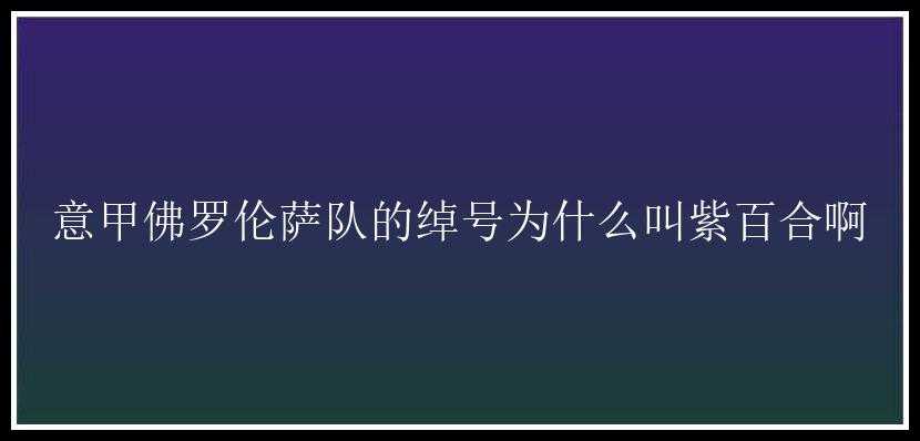 意甲佛罗伦萨队的绰号为什么叫紫百合啊