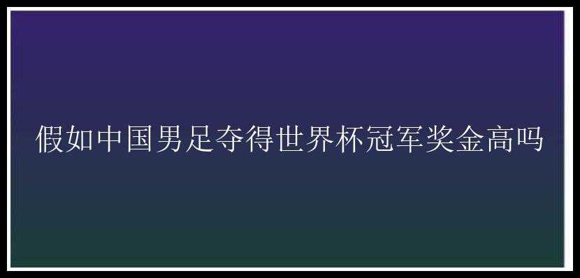 假如中国男足夺得世界杯冠军奖金高吗