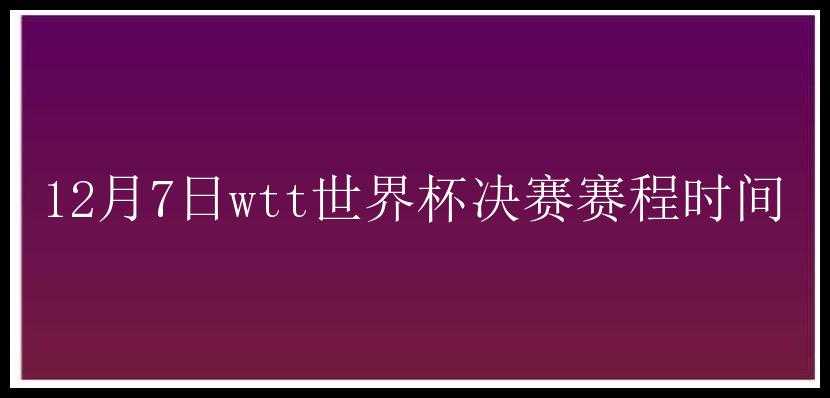 12月7日wtt世界杯决赛赛程时间