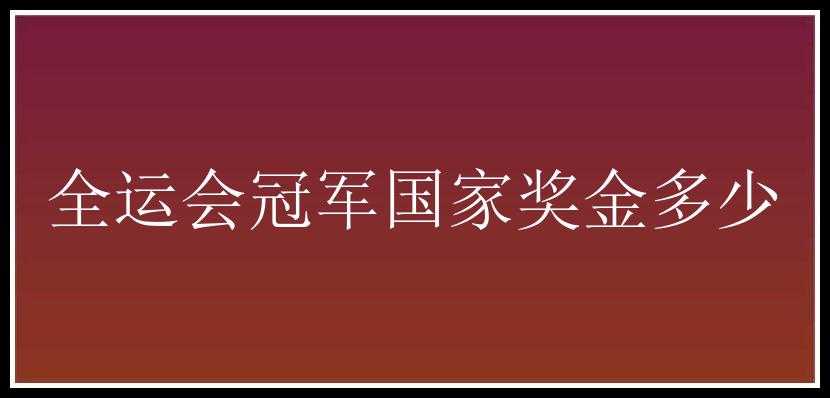 全运会冠军国家奖金多少