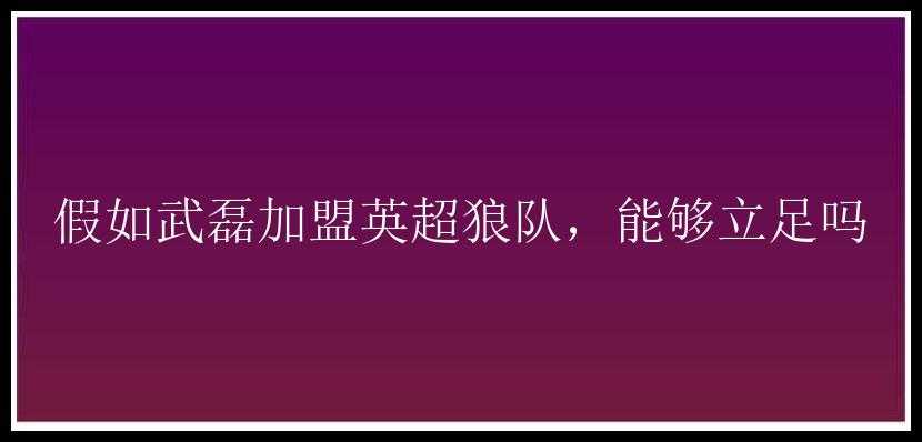 假如武磊加盟英超狼队，能够立足吗