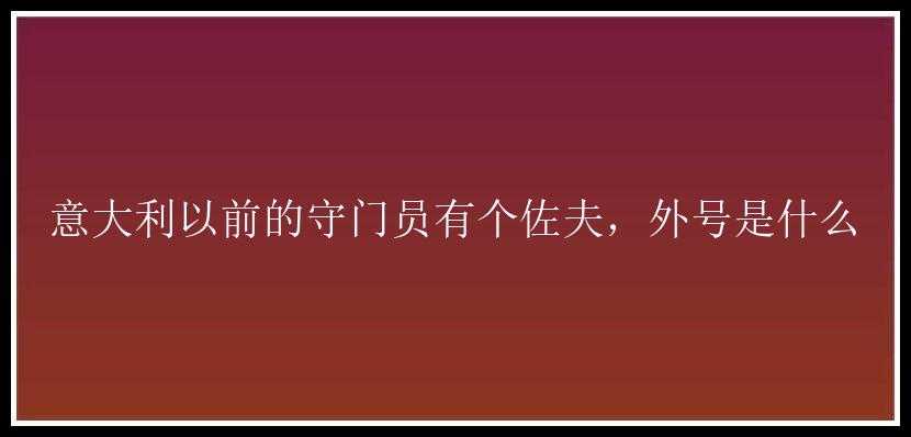 意大利以前的守门员有个佐夫，外号是什么