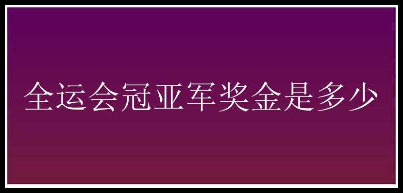 全运会冠亚军奖金是多少