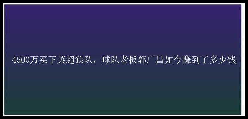 4500万买下英超狼队，球队老板郭广昌如今赚到了多少钱