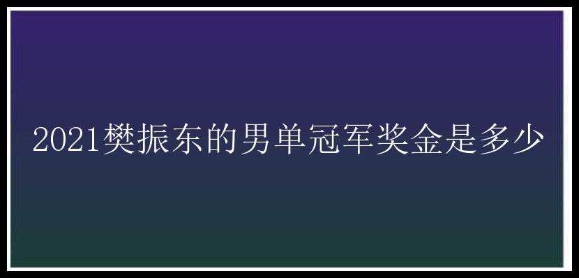 2021樊振东的男单冠军奖金是多少