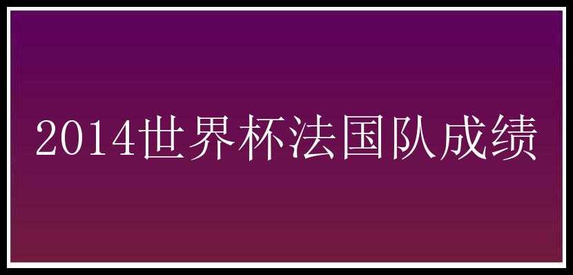 2014世界杯法国队成绩