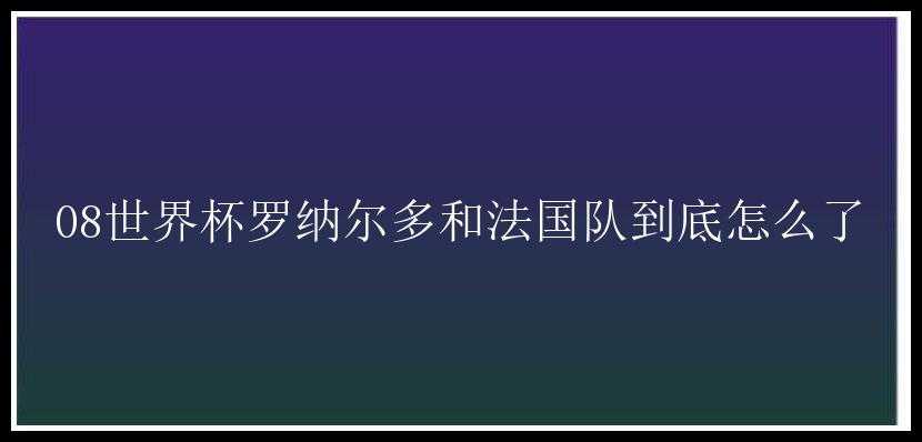 08世界杯罗纳尔多和法国队到底怎么了