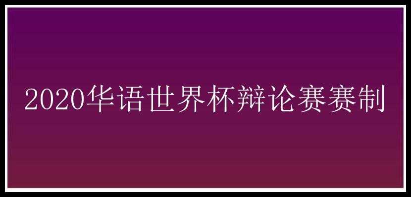 2020华语世界杯辩论赛赛制