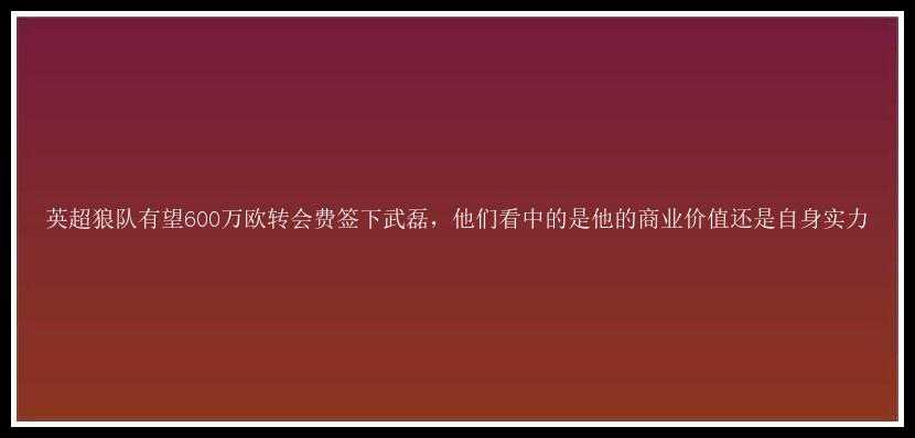 英超狼队有望600万欧转会费签下武磊，他们看中的是他的商业价值还是自身实力