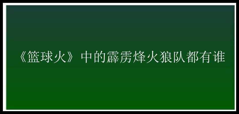 《篮球火》中的霹雳烽火狼队都有谁