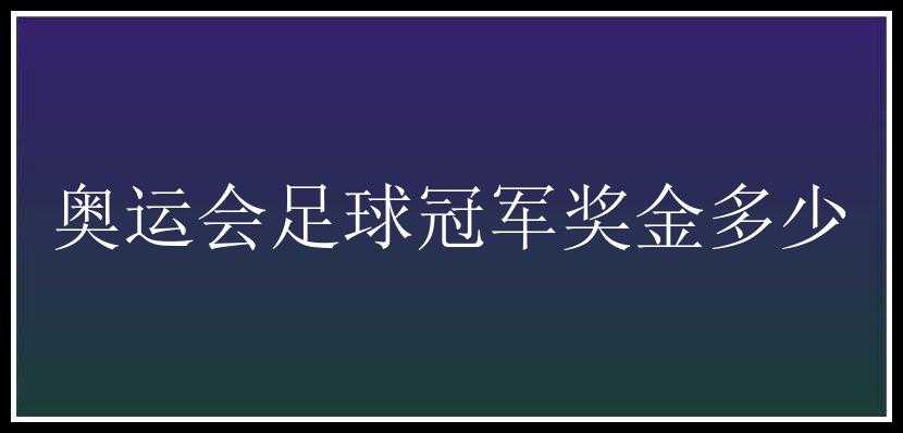 奥运会足球冠军奖金多少