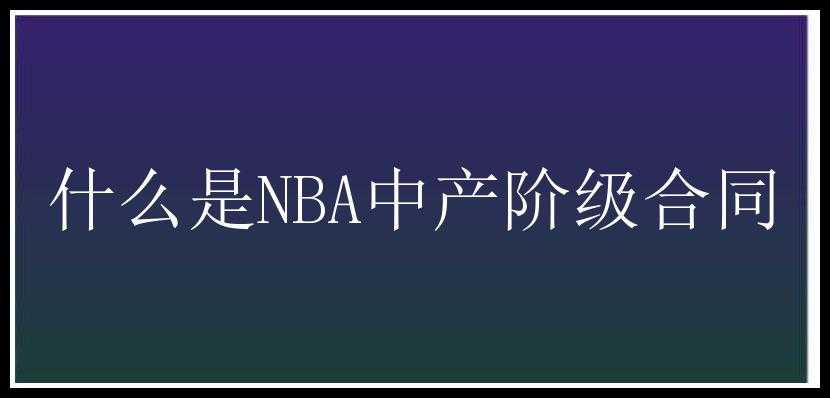 什么是NBA中产阶级合同