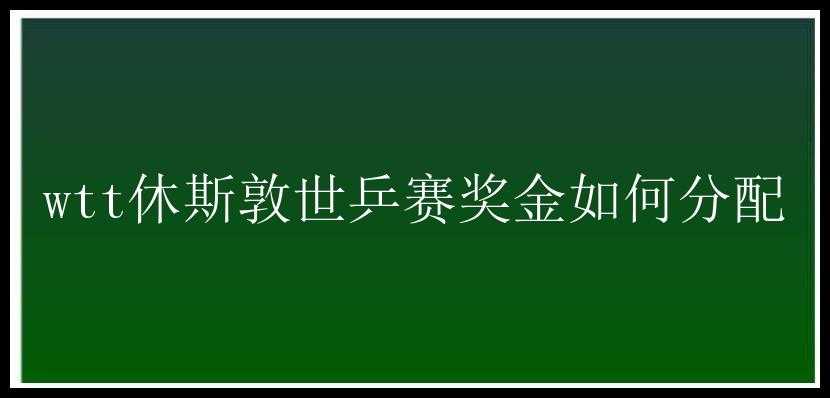 wtt休斯敦世乒赛奖金如何分配