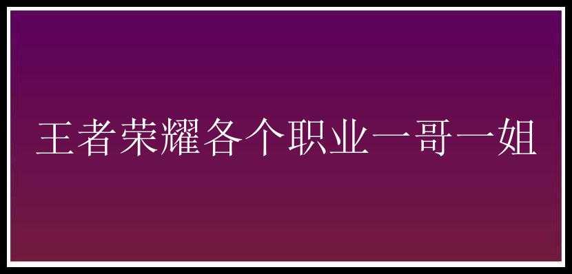 王者荣耀各个职业一哥一姐