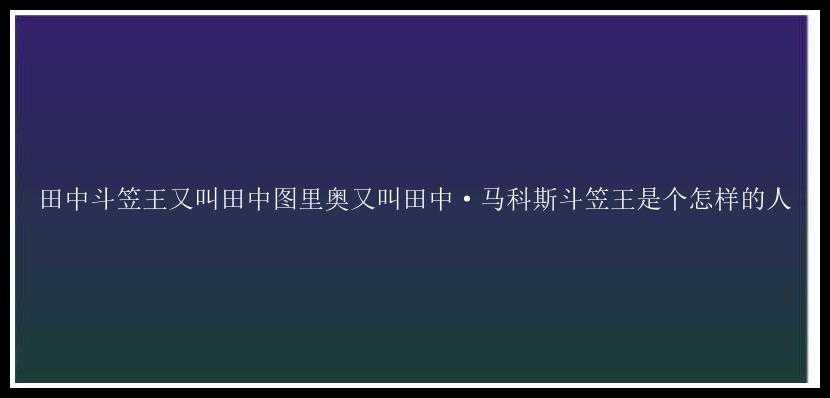 田中斗笠王又叫田中图里奥又叫田中·马科斯斗笠王是个怎样的人