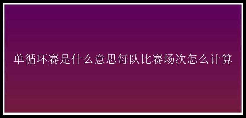 单循环赛是什么意思每队比赛场次怎么计算