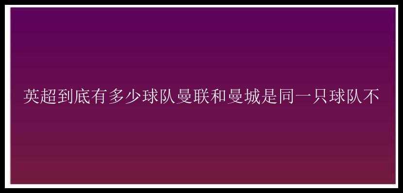 英超到底有多少球队曼联和曼城是同一只球队不