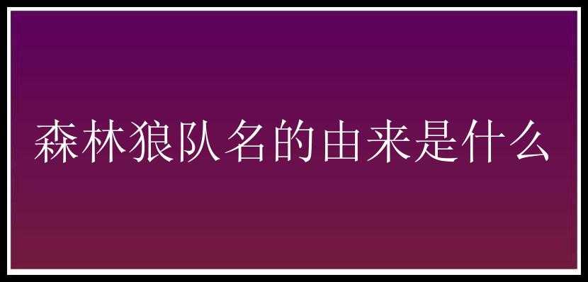 森林狼队名的由来是什么