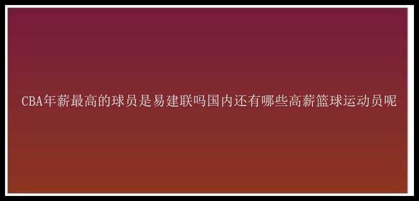 CBA年薪最高的球员是易建联吗国内还有哪些高薪篮球运动员呢