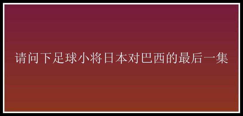 请问下足球小将日本对巴西的最后一集