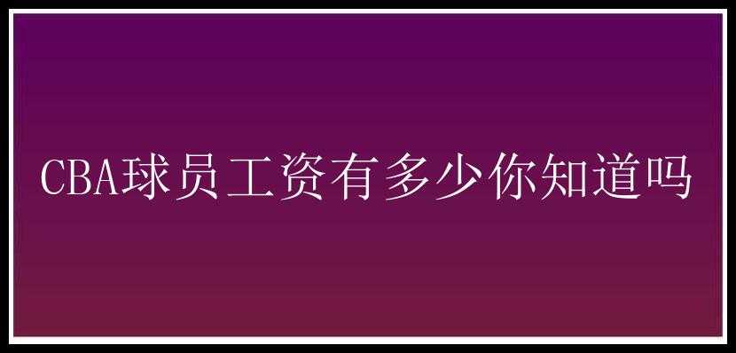 CBA球员工资有多少你知道吗