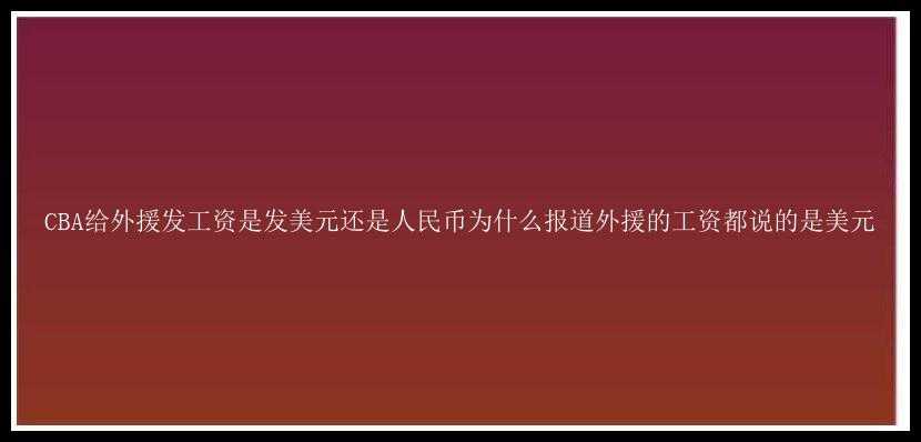 CBA给外援发工资是发美元还是人民币为什么报道外援的工资都说的是美元