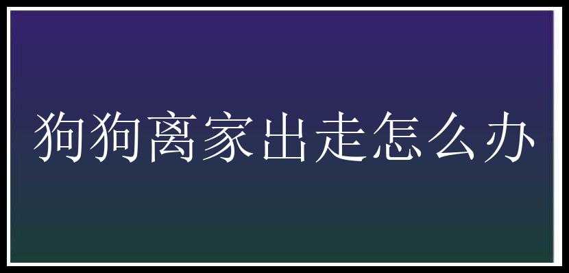 狗狗离家出走怎么办