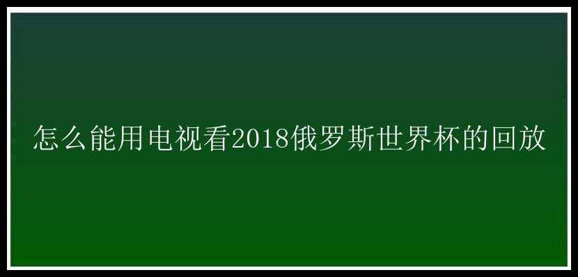 怎么能用电视看2018俄罗斯世界杯的回放