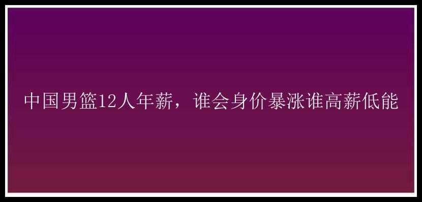 中国男篮12人年薪，谁会身价暴涨谁高薪低能