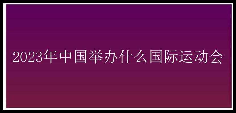 2023年中国举办什么国际运动会