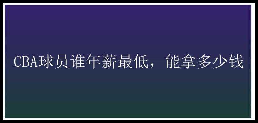 CBA球员谁年薪最低，能拿多少钱