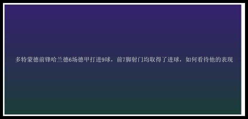 多特蒙德前锋哈兰德6场德甲打进9球，前7脚射门均取得了进球，如何看待他的表现