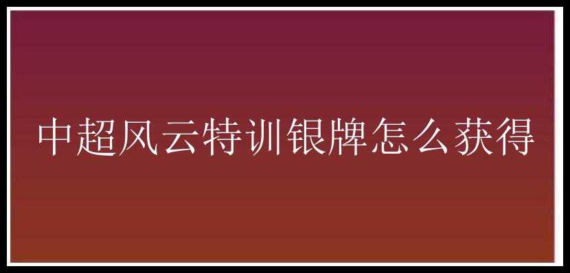 中超风云特训银牌怎么获得