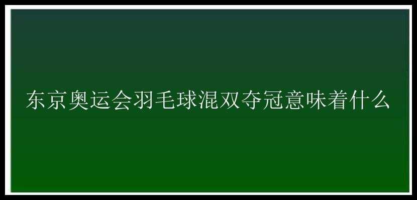 东京奥运会羽毛球混双夺冠意味着什么