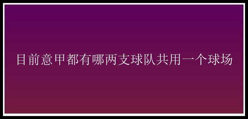 目前意甲都有哪两支球队共用一个球场