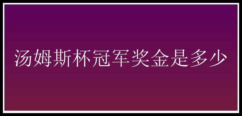 汤姆斯杯冠军奖金是多少