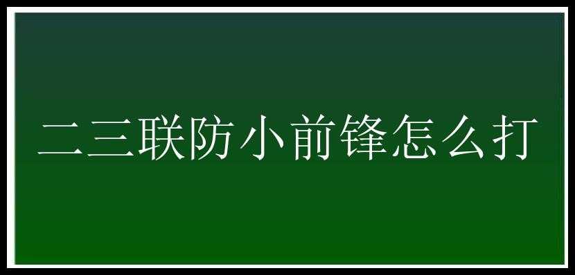 二三联防小前锋怎么打