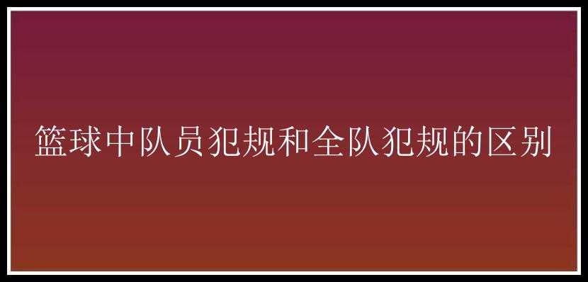 篮球中队员犯规和全队犯规的区别