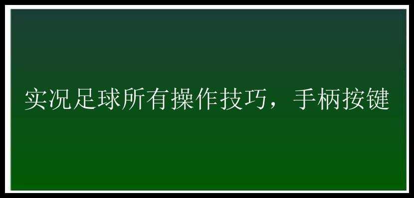 实况足球所有操作技巧，手柄按键