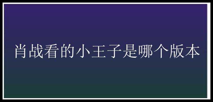 肖战看的小王子是哪个版本