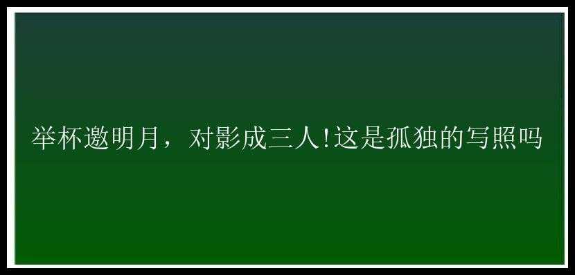 举杯邀明月，对影成三人!这是孤独的写照吗