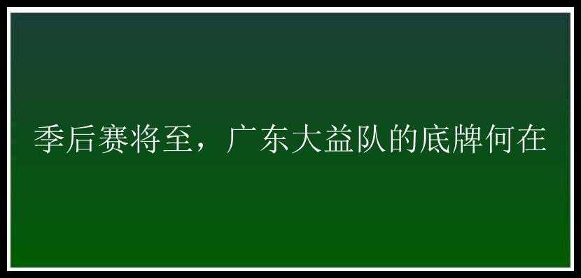 季后赛将至，广东大益队的底牌何在