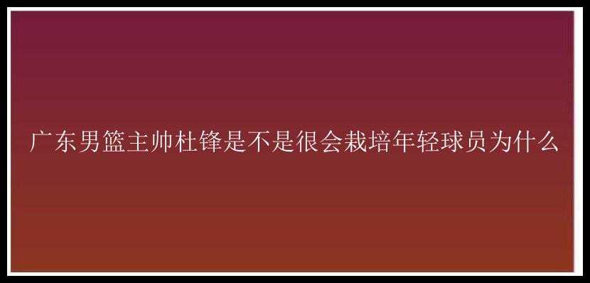 广东男篮主帅杜锋是不是很会栽培年轻球员为什么